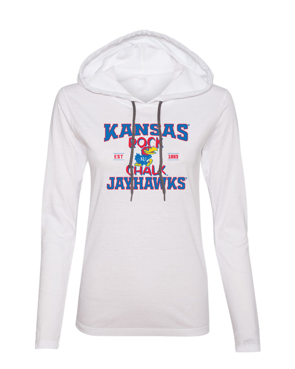 Women's Kansas Jayhawks Long Sleeve Hooded Tee Shirt - Rock Chalk Jayhawks