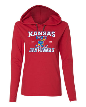 Women's Kansas Jayhawks Long Sleeve Hooded Tee Shirt - Rock Chalk Jayhawks