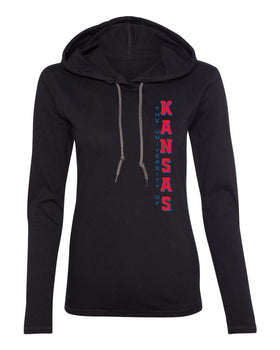 Women's Kansas Jayhawks Long Sleeve Hooded Tee Shirt - Vertical University of Kansas