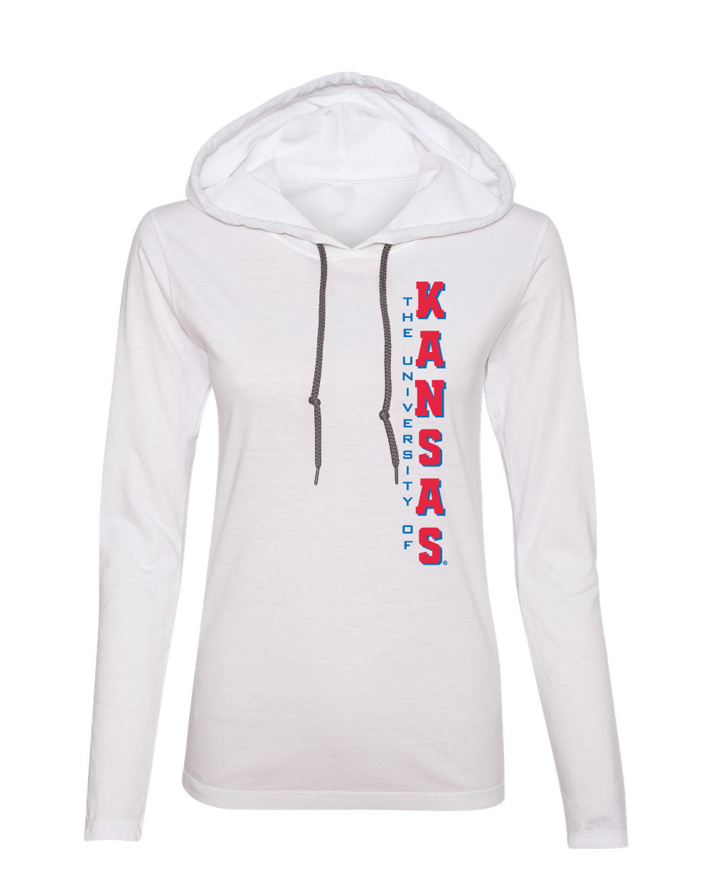 Women's Kansas Jayhawks Long Sleeve Hooded Tee Shirt - Vertical University of Kansas