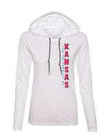 Women's Kansas Jayhawks Long Sleeve Hooded Tee Shirt - Vertical University of Kansas