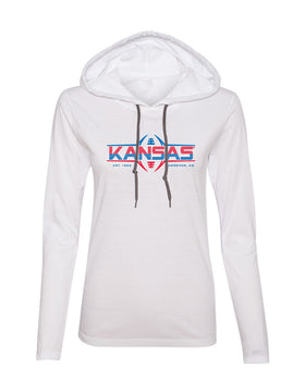 Women's Kansas Jayhawks Long Sleeve Hooded Tee Shirt - Kansas Football Laces