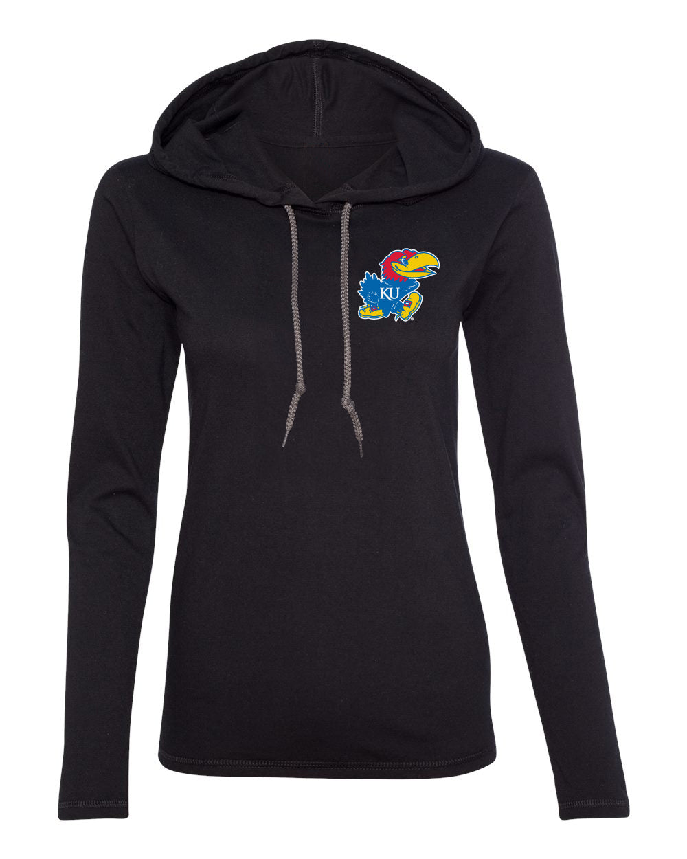 Women's Kansas Jayhawks Long Sleeve Hooded Tee Shirt - Lone Kansas Jayhawk