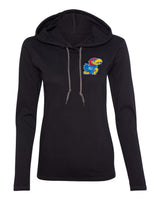 Women's Kansas Jayhawks Long Sleeve Hooded Tee Shirt - Lone Kansas Jayhawk