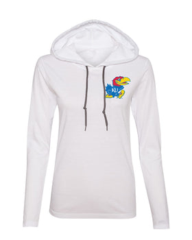 Women's Kansas Jayhawks Long Sleeve Hooded Tee Shirt - KU Primary Logo