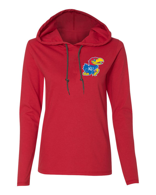 Women's Kansas Jayhawks Long Sleeve Hooded Tee Shirt - Lone Kansas Jayhawk