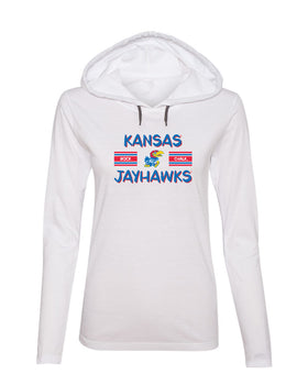 Women's Kansas Jayhawks Long Sleeve Hooded Tee Shirt - Horiz Stripe Rock Chalk