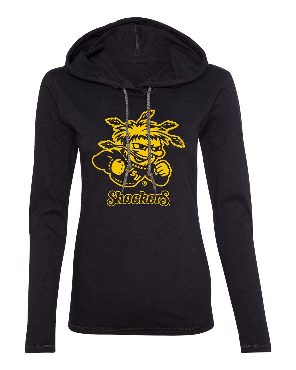 Women's Wichita State Shockers Long Sleeve Hooded Tee Shirt - WuShock Logo