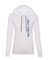 Women's Creighton Bluejays Long Sleeve Hooded Tee Shirt - Vertical Creighton Bluejays