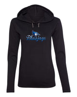 Women's Creighton Bluejays Long Sleeve Hooded Tee Shirt - Script Bluejays Full Color Fade