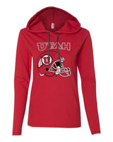 Women's Utah Utes Long Sleeve Hooded Tee Shirt - Utah Utes Football Helmet