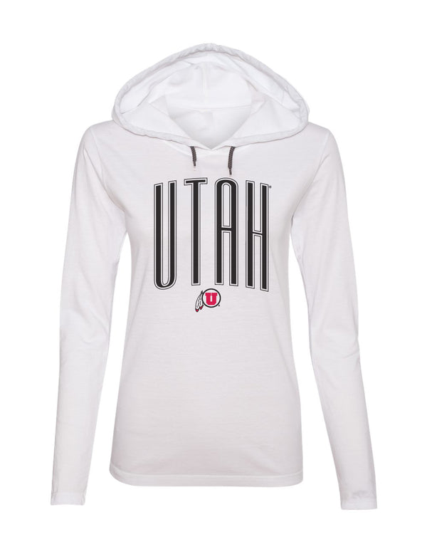 Women's Utah Utes Long Sleeve Hooded Tee Shirt - Giant Arc UTAH and Logo