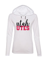 Women's Utah Utes Long Sleeve Hooded Tee Shirt - Script Utah Block UTES