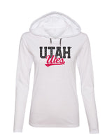 Women's Utah Utes Long Sleeve Hooded Tee Shirt - Block UTAH Script Utes