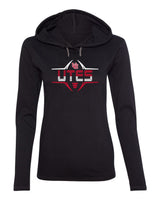 Women's Utah Utes Long Sleeve Hooded Tee Shirt - Striped UTES Football Laces