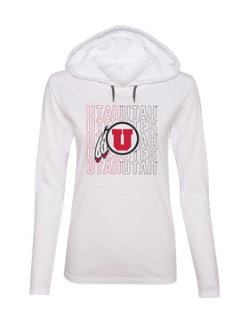 Women's Utah Utes Long Sleeve Hooded Tee Shirt - Utah Utes Logo Overlay