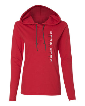 Women's Utah Utes Long Sleeve Hooded Tee Shirt - Vertical University of Utah Utes