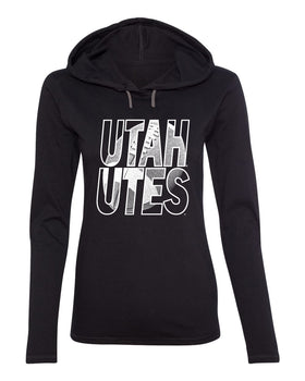 Women's Utah Utes Long Sleeve Hooded Tee Shirt - Utah Utes Football Image
