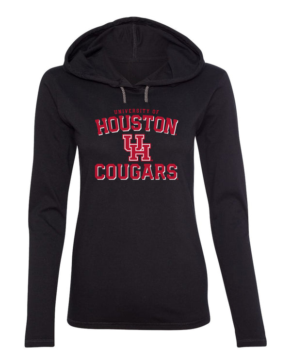 Women's Houston Cougars Long Sleeve Hooded Tee Shirt - University of Houston UH Cougars Arch