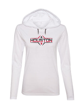 Women's Houston Cougars Long Sleeve Hooded Tee Shirt - Striped Houston Football Laces