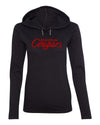 Women's Houston Cougars Long Sleeve Hooded Tee Shirt - Red Glitter Script Cougars