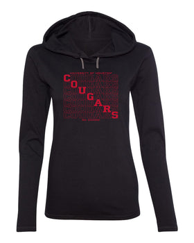 Women's Houston Cougars Long Sleeve Hooded Tee Shirt - Diagonal Cougars Echo