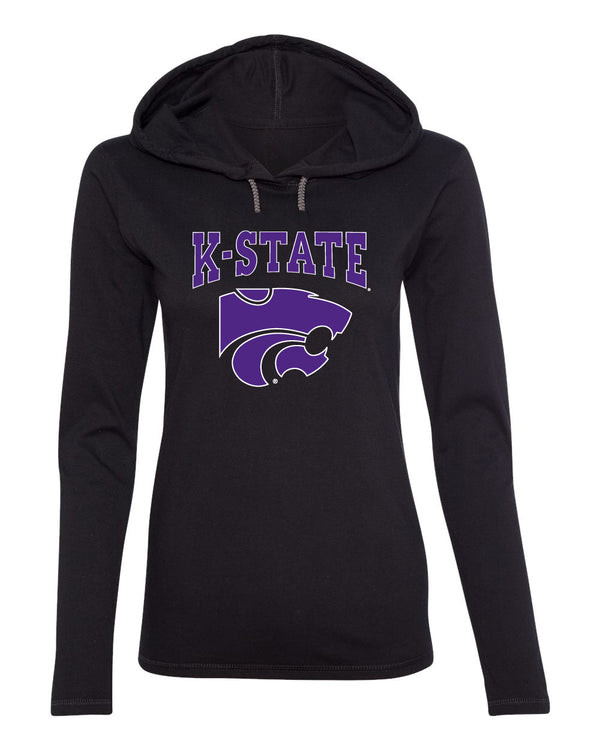 Women's K-State Wildcats Long Sleeve Hooded Tee Shirt - K-State Powercat with Outline
