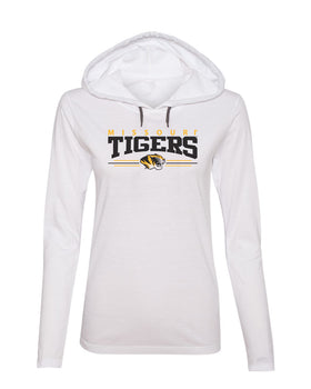 Women's Missouri Tigers Long Sleeve Hooded Tee Shirt - Tigers 3 Stripe Head Logo