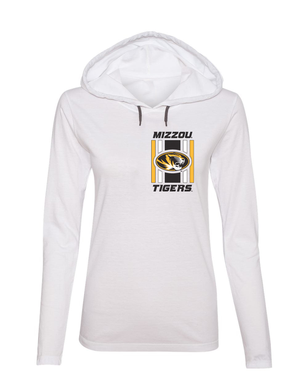 Women's Missouri Tigers Long Sleeve Hooded Tee Shirt - Vert Stripe Mizzou Tigers