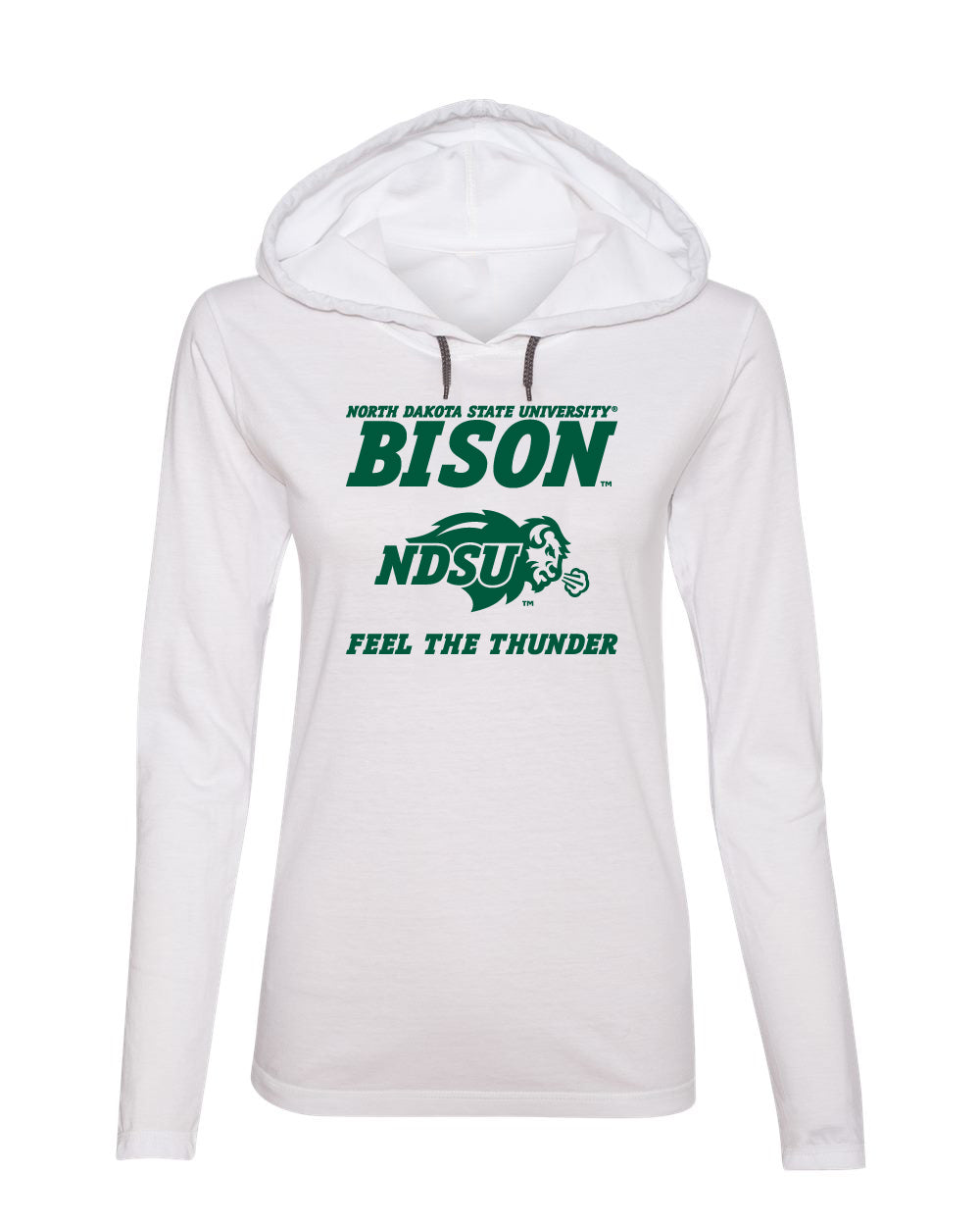 Women's NDSU Bison Long Sleeve Hooded Tee Shirt - NDSU Bison Feel The Thunder