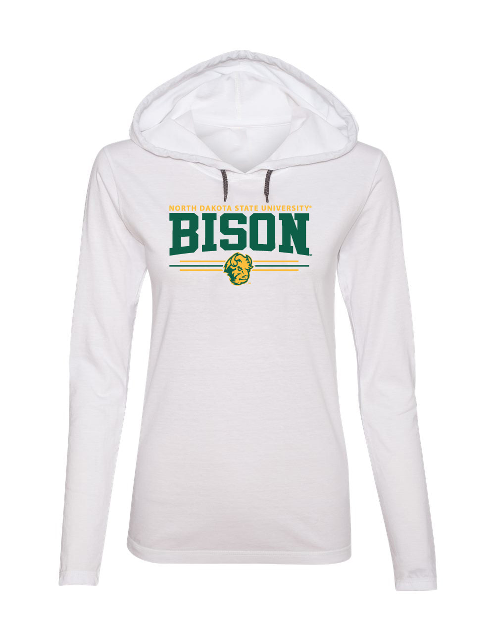 Women's NDSU Bison Long Sleeve Hooded Tee Shirt - Bison 3-Stripe