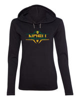 Women's NDSU Bison Long Sleeve Hooded Tee Shirt - Striped NDSU Football Laces