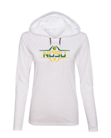 Women's NDSU Bison Long Sleeve Hooded Tee Shirt - Striped NDSU Football Laces