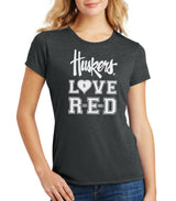 Women's Nebraska "Huskers LOVE RED" Premium Tri-Blend Tee Shirt