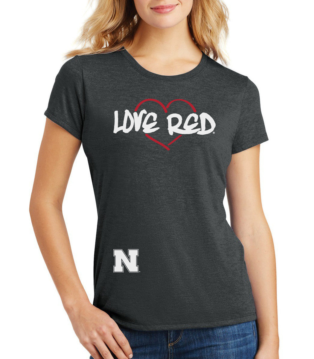 Women's Nebraska Huskers "LOVE RED" Heart Premium Tri-Blend Tee Shirt