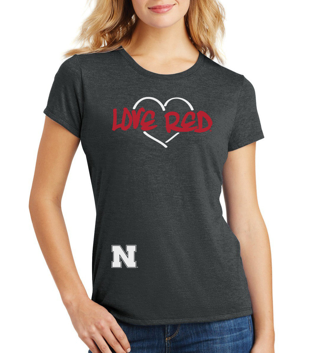 Women's Nebraska Huskers "LOVE RED" Heart Premium Tri-Blend Tee Shirt