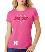 Women's Nebraska Huskers "LOVE RED" Heart Premium Tri-Blend Tee Shirt