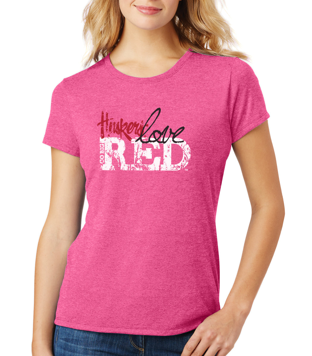 Women's Nebraska "Go Big Huskers Love Red" Premium Tri-Blend Tee Shirt