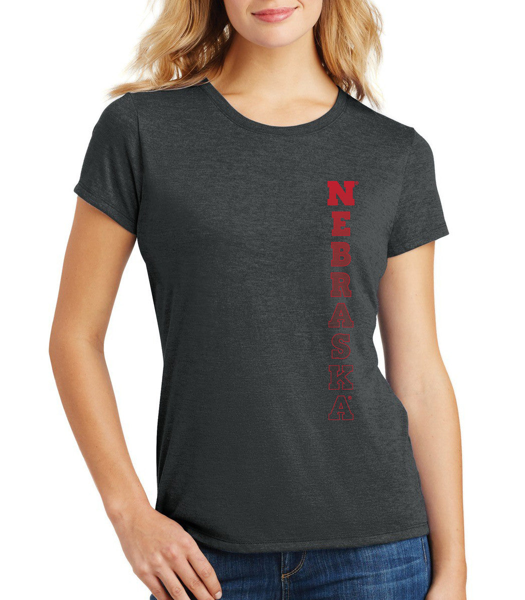 Women's Nebraska Cornhuskers Vertical "NEBRASKA" Premium Tri-Blend Tee Shirt