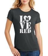 Women's Nebraska Cornhuskers Stacked LOVE N RED Premium Tri-Blend Tee Shirt
