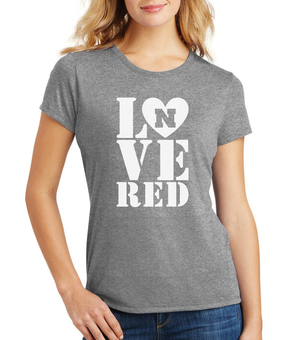 Women's Nebraska Cornhuskers Stacked LOVE N RED Premium Tri-Blend Tee Shirt