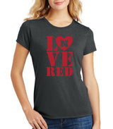 Women's Nebraska Cornhuskers Stacked LOVE N RED Premium Tri-Blend Tee Shirt