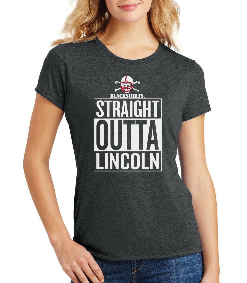 Women's Nebraska Cornhuskers Blackshirts "STRAIGHT OUTTA LINCOLN" Premium Tri-Blend Tee Shirt