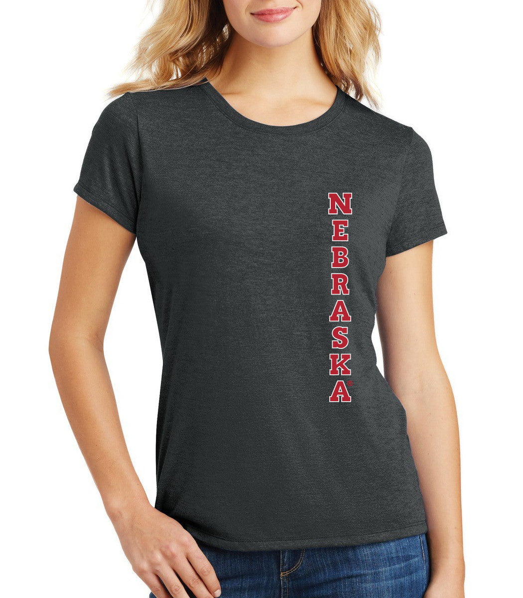 Women's Nebraska Cornhuskers Vertical "NEBRASKA" Premium Tri-Blend Tee Shir