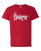 Women's Nebraska Legacy Script Glitter "Huskers" Premium Tri-Blend Tee Shirt