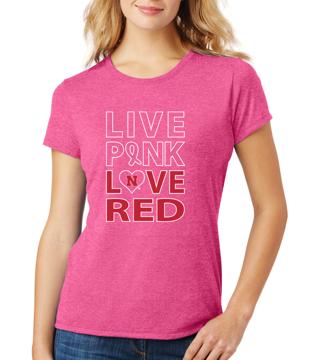 Women's Nebraska "Live Pink, Love Red" Premium Tri-Blend Tee Shirt