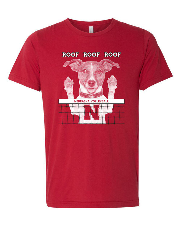 Women's Nebraska Husker Volleyball Spike Dog ROOF ROOF ROOF Premium Tri-Blend Tee Shirt