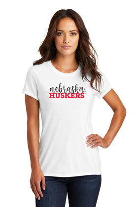 Women's Nebraska Huskers Premium Tri-Blend Tee Shirt - Script Nebraska Block Huskers