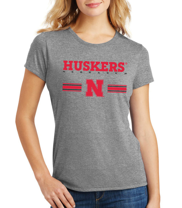 Women's Nebraska Husker Tee Shirt Premium Tri-Blend - HUSKERS Stripe N