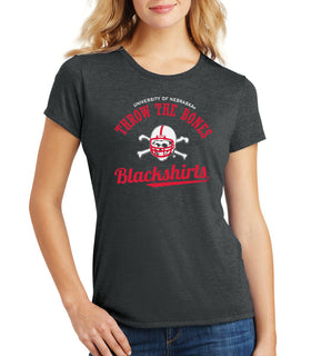 Women's Nebraska Husker Tee Shirt Premium Tri-Blend - Script Blackshirts THROW THE BONES